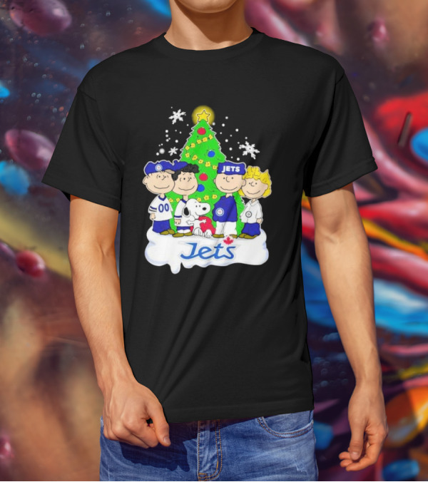 Winnipeg Jets Peanuts Characters Christmas Tree Snoopy Snowflakes T-Shirt