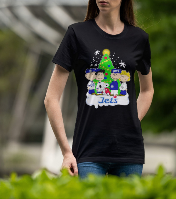 Winnipeg Jets Peanuts Characters Christmas Tree Snoopy Snowflakes T-Shirt
