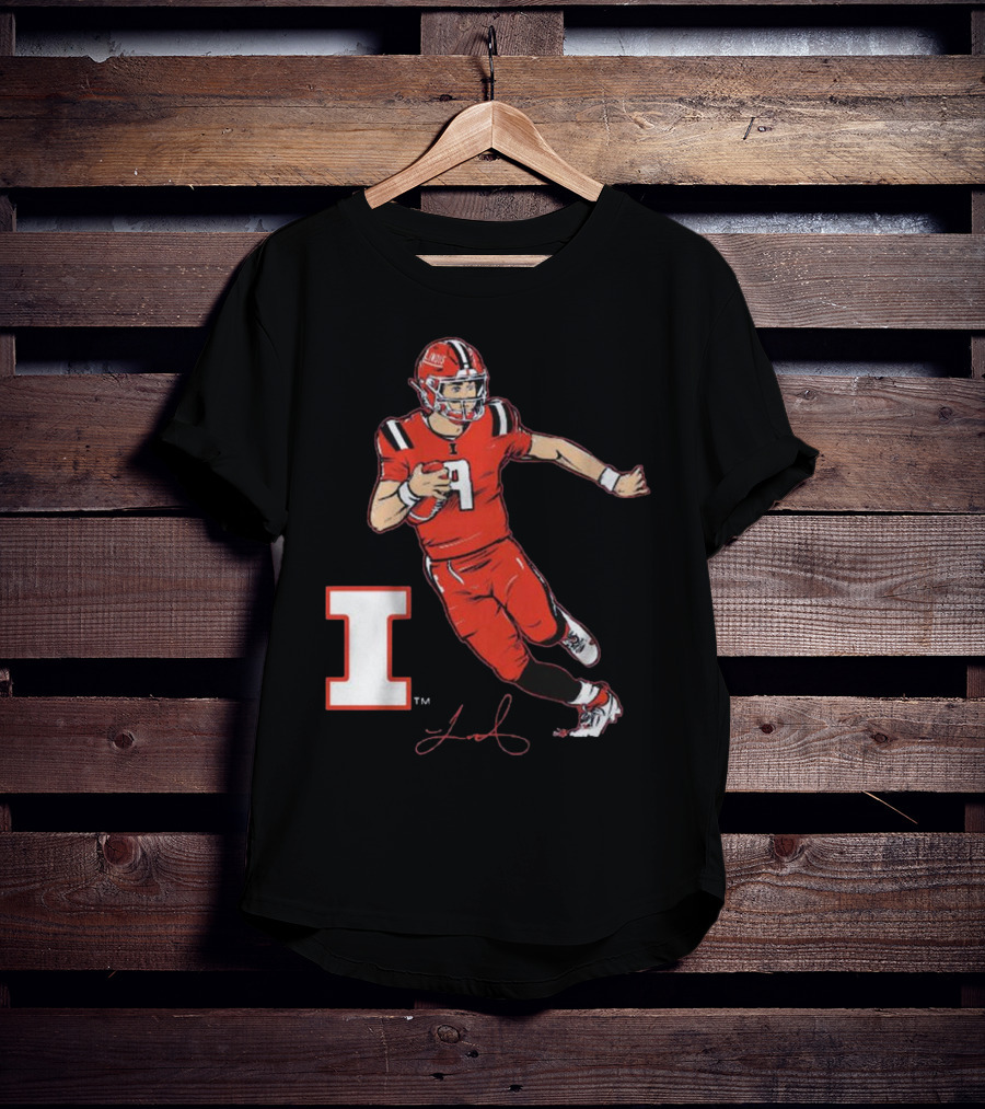 Illinois Football Luke Altmyer Superstar Pose I Logo Signature T-Shirt