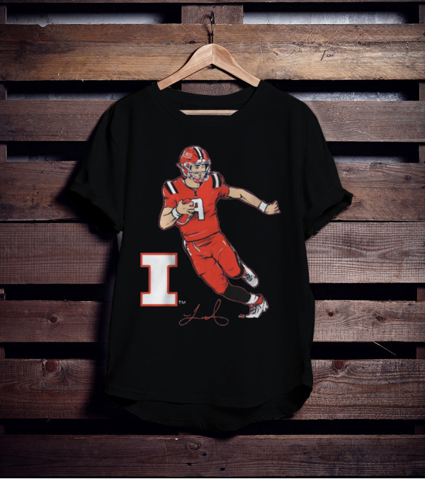 Illinois Football Luke Altmyer Superstar Pose I Logo Signature T-Shirt