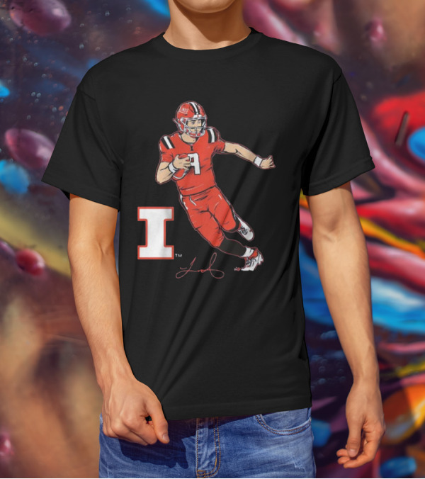 Illinois Football Luke Altmyer Superstar Pose I Logo Signature T-Shirt