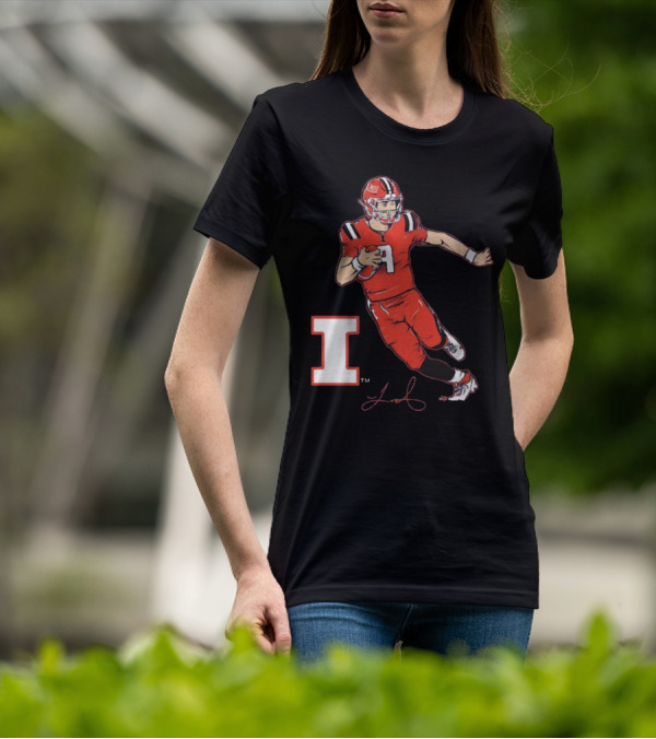 Illinois Football Luke Altmyer Superstar Pose I Logo Signature T-Shirt