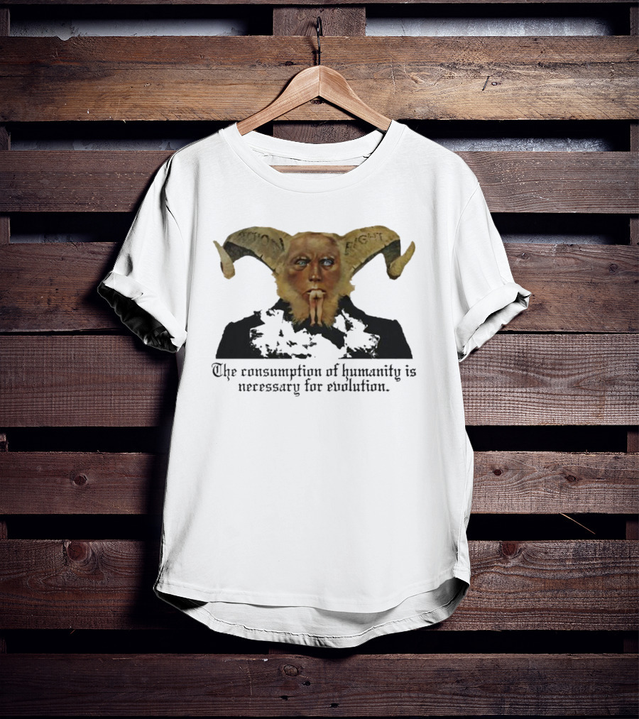 The Consumption Of Humanity Is Necessary For Evolution Goat Mask Figure T-Shirt