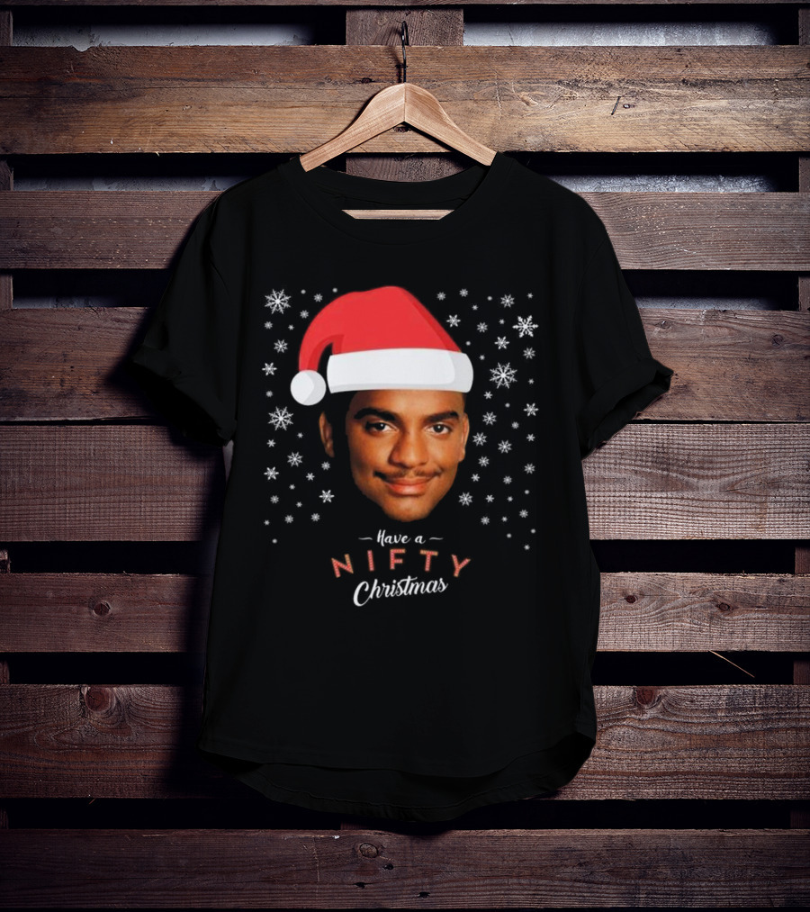 Carlton Banks Have A Nifty Christmas Fresh Prince Santa Hat Snowflakes T-Shirt
