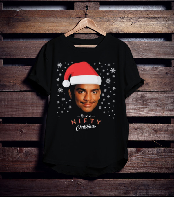 Carlton Banks Have A Nifty Christmas Fresh Prince Santa Hat Snowflakes T-Shirt