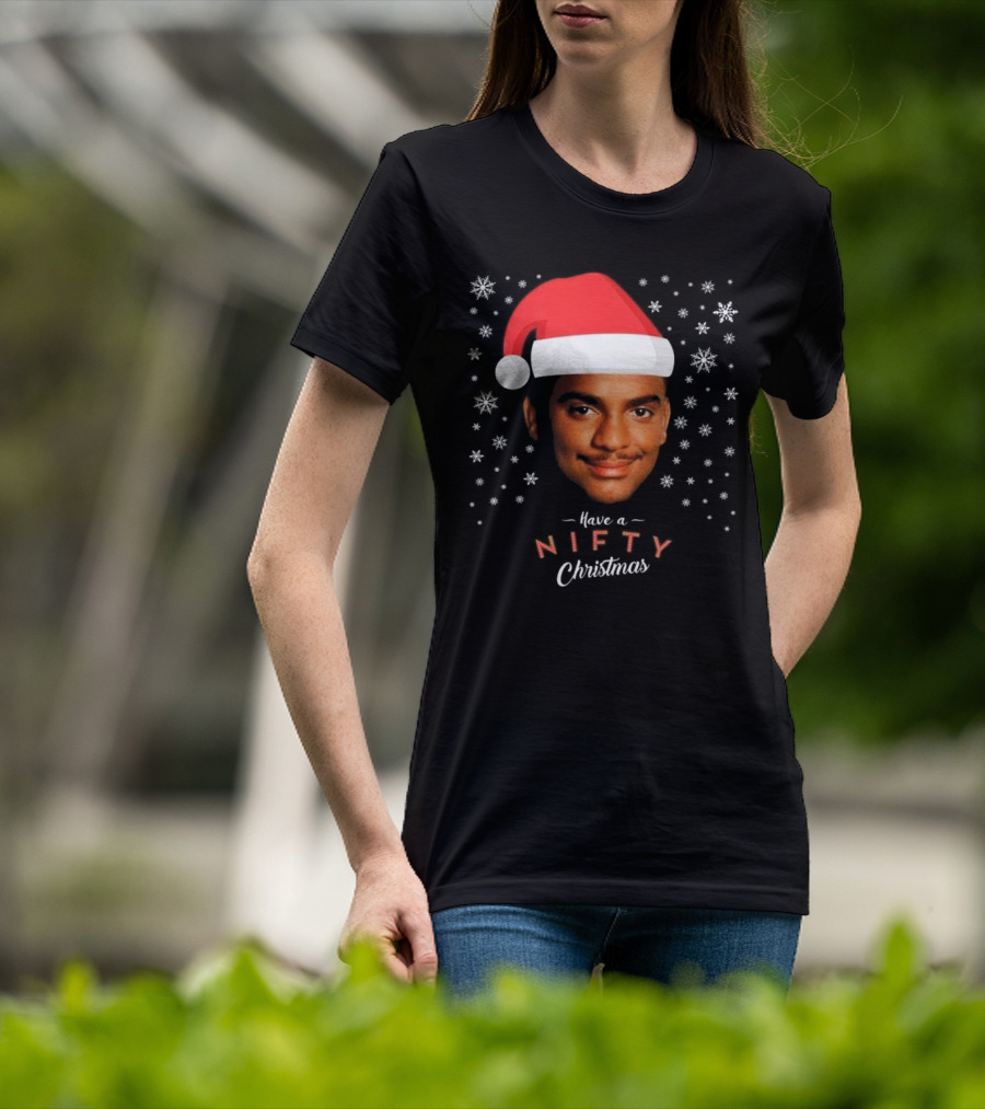 Carlton Banks Have A Nifty Christmas Fresh Prince Santa Hat Snowflakes T-Shirt