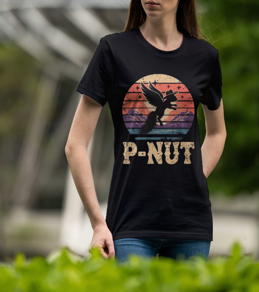 P-Nut Flying Squirrel In Hat With Sunset Sky Justice For Peanut T-Shirt