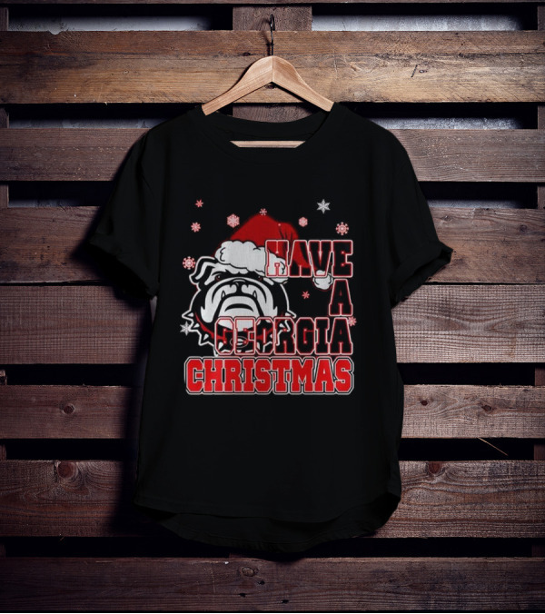 Georgia Bulldogs Have A Merry Christmas With Georgia Bulldogs Logo Snowflakes Santa Hat T-Shirt