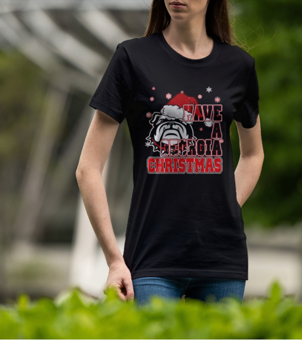 Georgia Bulldogs Have A Merry Christmas With Georgia Bulldogs Logo Snowflakes Santa Hat T-Shirt