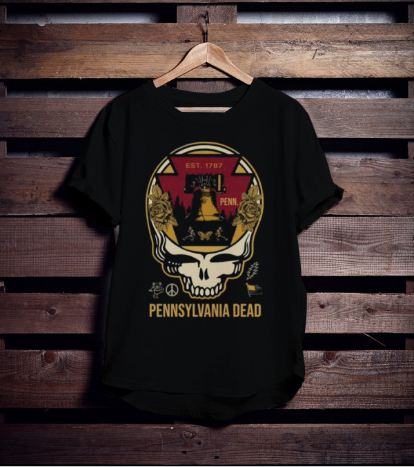Pennsylvania Dead Est. 1787 Penn Skull With Liberty Bell And Roses T-Shirt