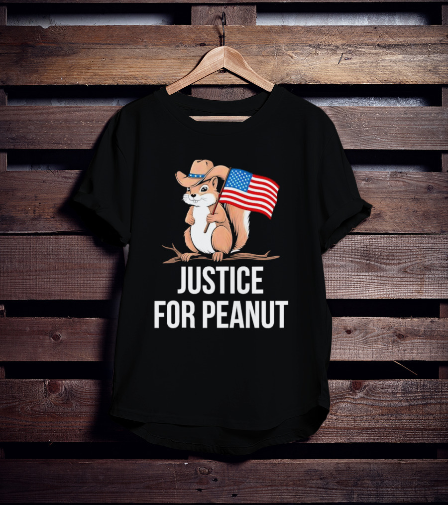 Justice For Peanut Squirrel Holding US Flag In Cowboy Hat T-Shirt
