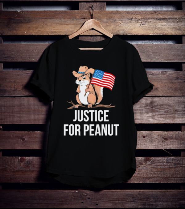 Justice For Peanut Squirrel Holding US Flag In Cowboy Hat T-Shirt