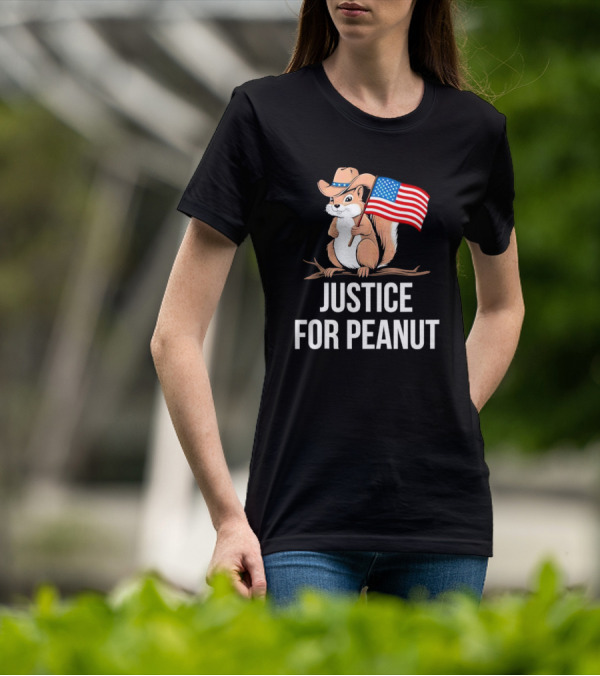 Justice For Peanut Squirrel Holding US Flag In Cowboy Hat T-Shirt