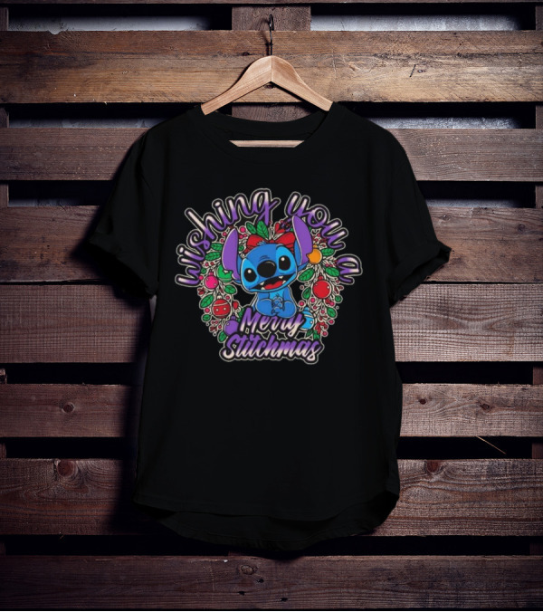 Wishing You A Merry Stitchmas Stitch Christmas Wreath T-Shirt