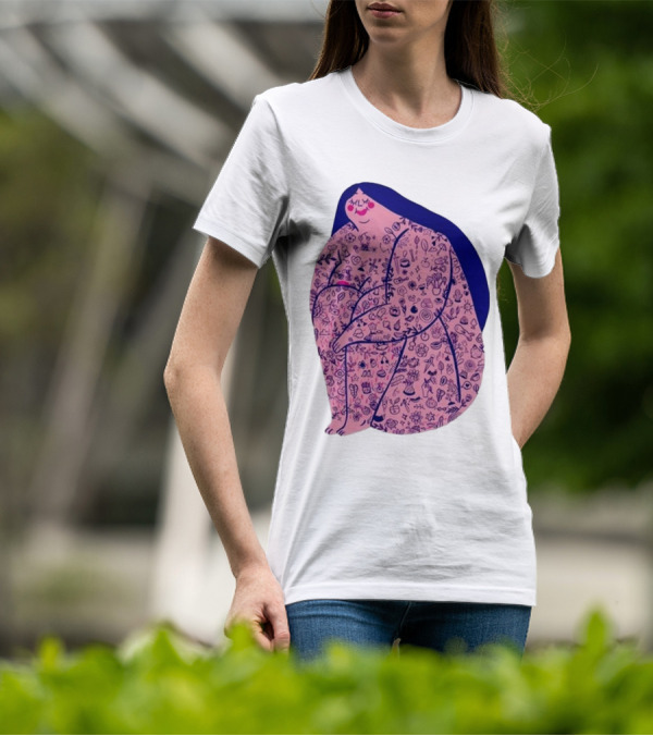Marie Boiseau Tatouée Pink Figure With Detailed T-Shirt