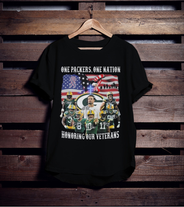 One Packers One Nation Honoring Our Veterans Green Bay Packers Flag Signatures T-Shirt