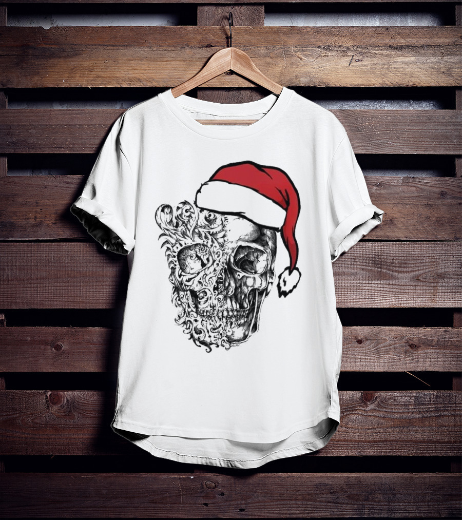 Deck The Halls With Skulls And Bodies Santa Hat Christmas Skull T-Shirt