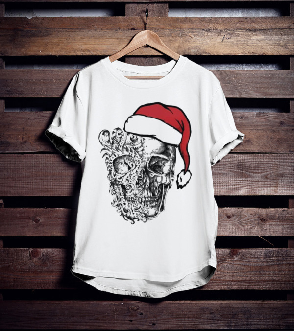 Deck The Halls With Skulls And Bodies Santa Hat Christmas Skull T-Shirt