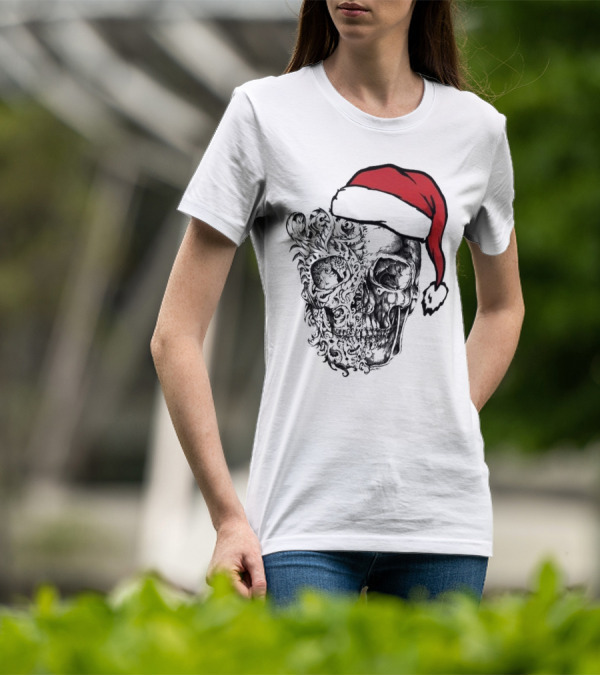 Deck The Halls With Skulls And Bodies Santa Hat Christmas Skull T-Shirt