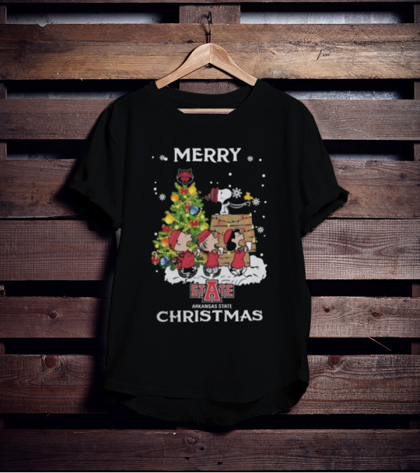 Merry Christmas Arkansas State Red Wolves Snoopy And Friends T-Shirt