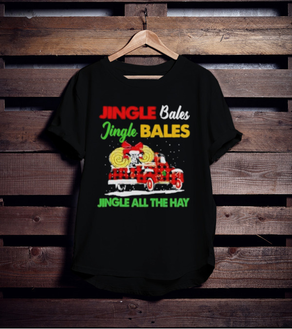 Jingle Bales Jingle Bales Jingle All The Hay With Red Plaid Truck And Christmas Hay Bales T-Shirt