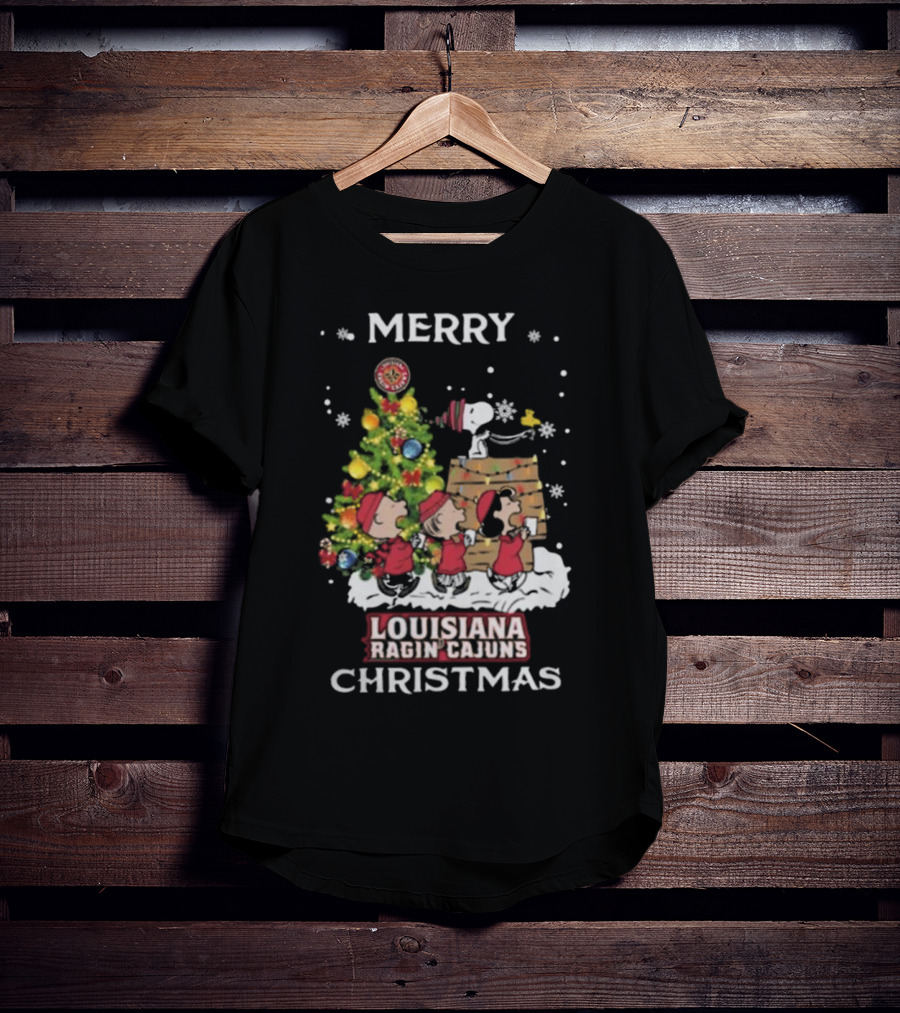 Louisiana Ragin’ Cajuns Snoopy And Friends Merry Christmas T-Shirt
