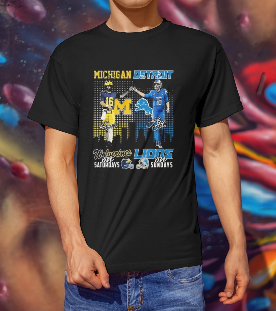 Michigan Detroit Wolverines On Saturdays Lions On Sundays T-Shirt