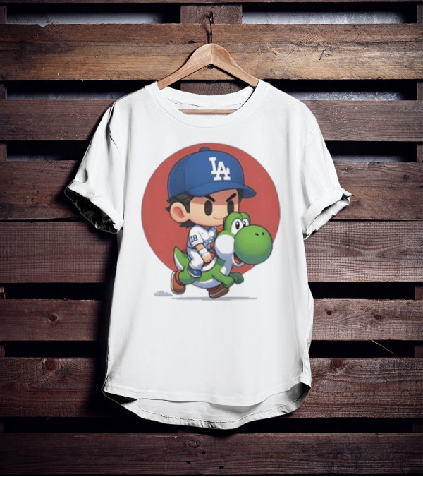 Doyers LA Riding Yoshi Yoshinobu Yamamoto Baseball Character T-Shirt