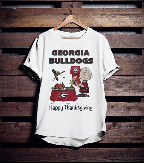 Georgia Bulldogs Peanuts Thanksgiving Celebrations Charlie Brown Football T-Shirt