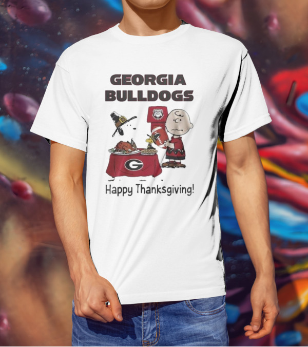 Georgia Bulldogs Peanuts Thanksgiving Celebrations Charlie Brown Football T-Shirt