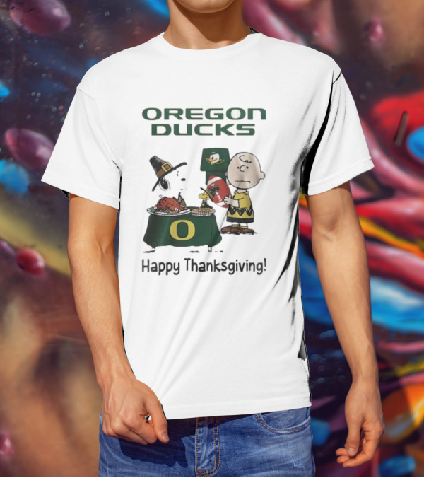 Oregon Ducks Peanuts Happy Thanksgiving Football T-Shirt
