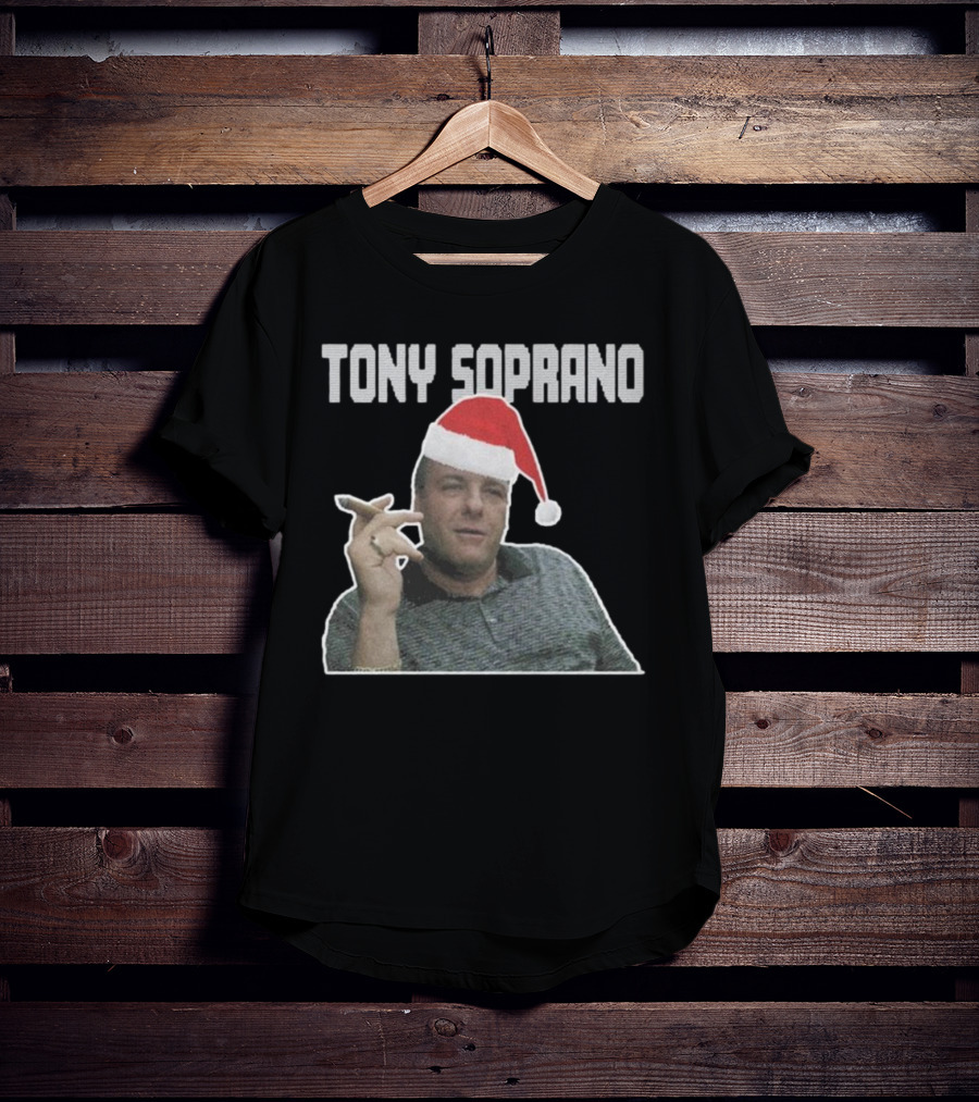 Tony Soprano Merry Fuhgeddaboudit Christmas Santa Hat T-Shirt