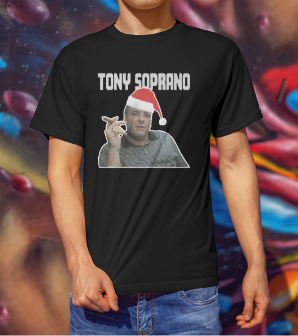 Tony Soprano Merry Fuhgeddaboudit Christmas Santa Hat T-Shirt