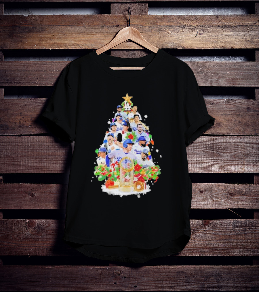 Los Angeles Dodgers Players Christmas Tree Trophy T-Shirt