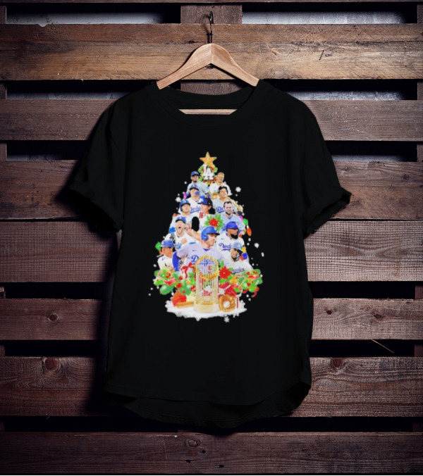 Los Angeles Dodgers Players Christmas Tree Trophy T-Shirt
