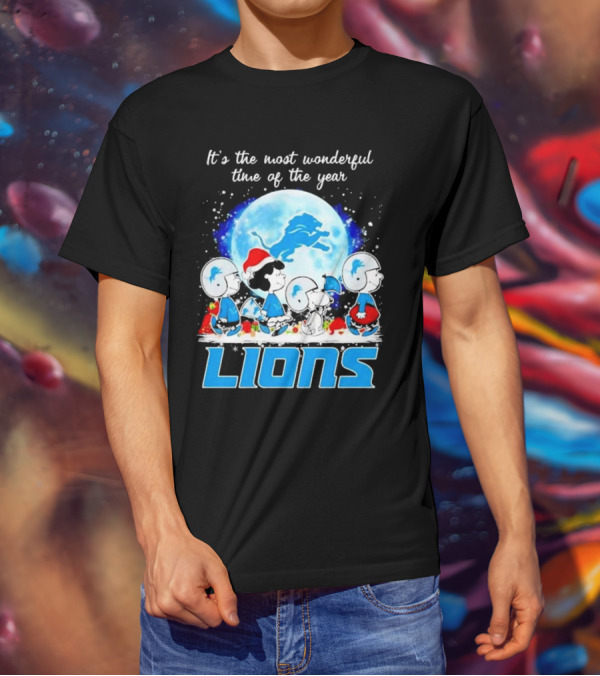 Peanuts Detroit Lions Christmas It’s The Most Wonderful Time Of The Year T-Shirt
