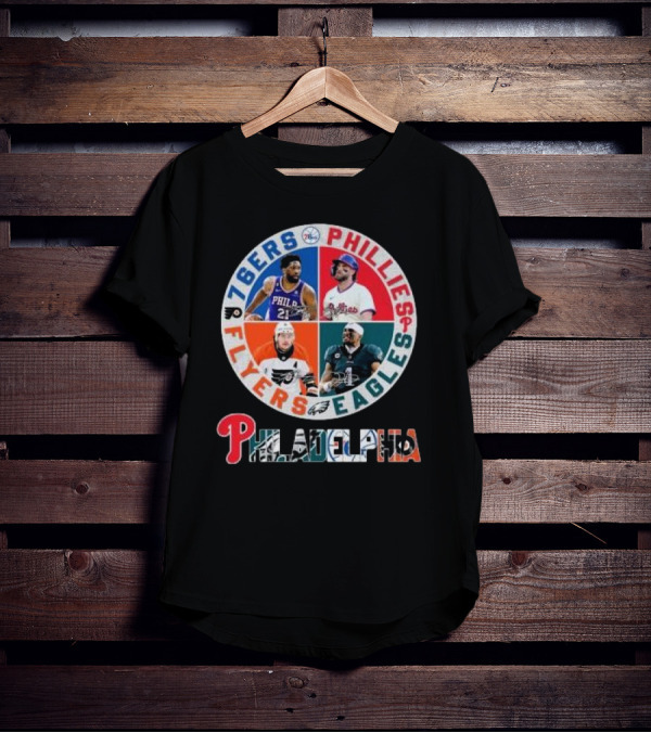 76ers Phillies Flyers Eagles Philadelphia Team Signatures T-Shirt