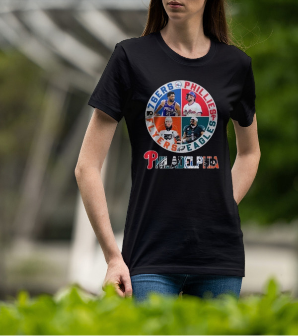 76ers Phillies Flyers Eagles Philadelphia Team Signatures T-Shirt