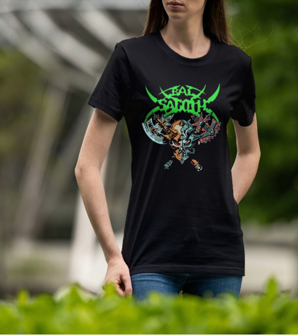 Bal-Sagoth Sigil Dual Skull With Swords And Axes Green And Red T-Shirt