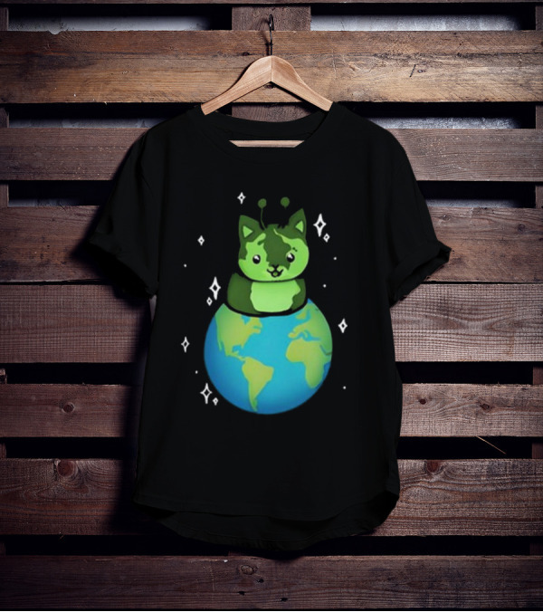 Cult Of Biscuit Alien Biscuit Cat Globe Stars T-Shirt