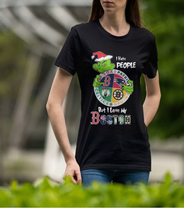 I Hate People But I Love My Sox Patriots Celtics Bruins Boston Christmas T-Shirt