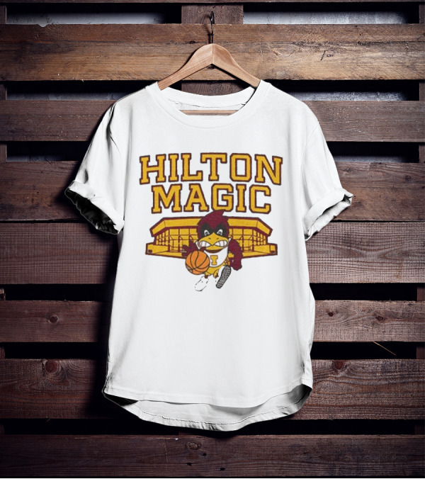 Iowa State Hilton Magic Cyclones Basketball Mascot With Hilton Coliseum T-Shirt