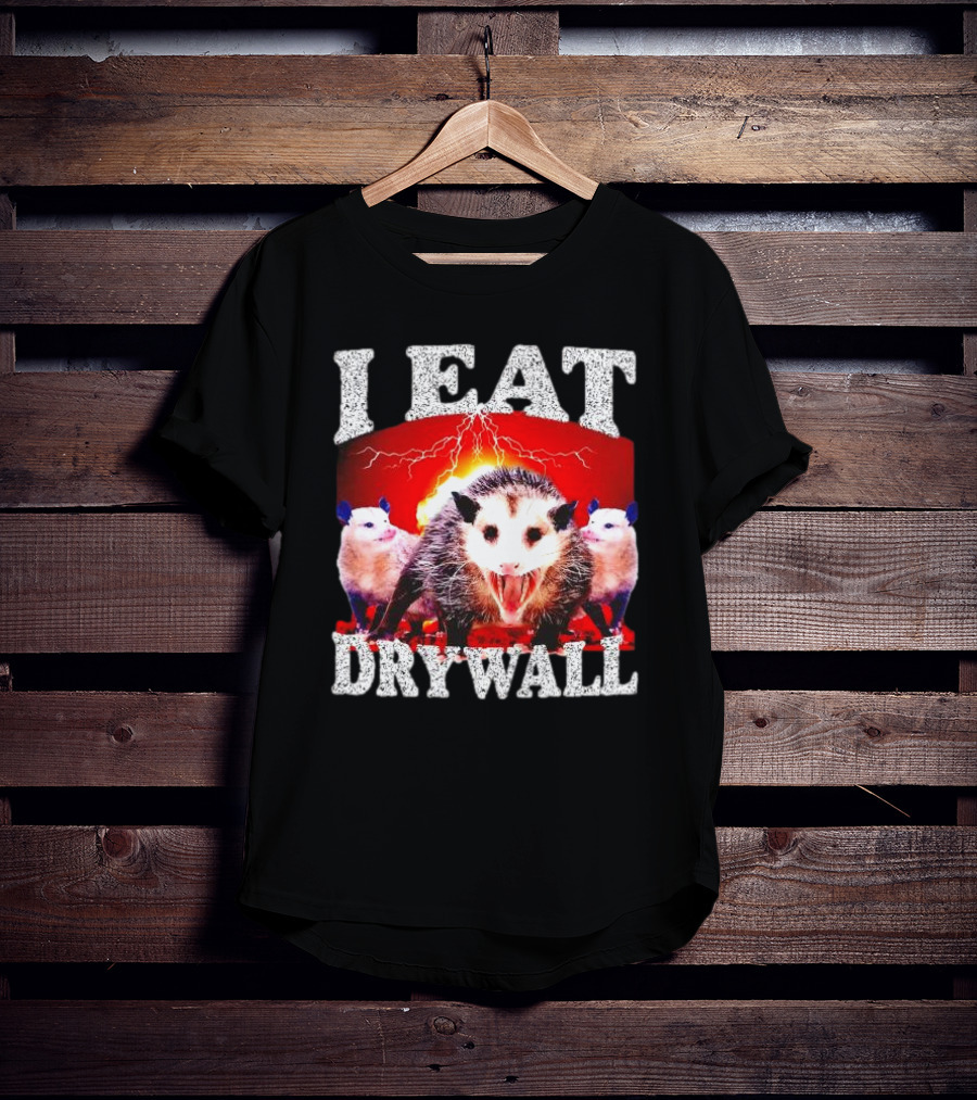 I Eat Drywall Opossum Trio Lightning Background T-Shirt