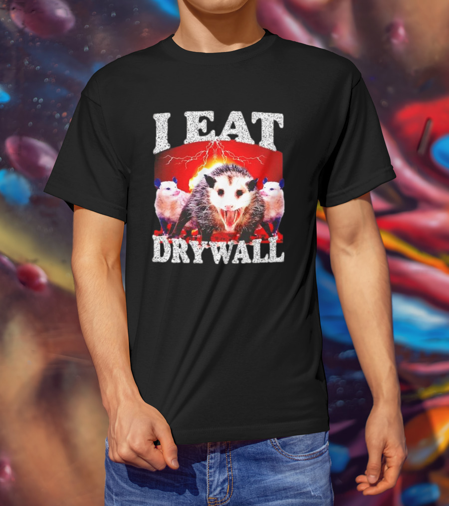 I Eat Drywall Opossum Trio Lightning Background T-Shirt