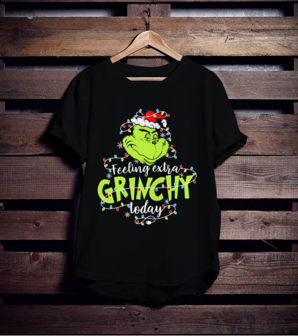 Feeling Extra Grinchy Today Santa Grinch With Christmas Lights T-Shirt