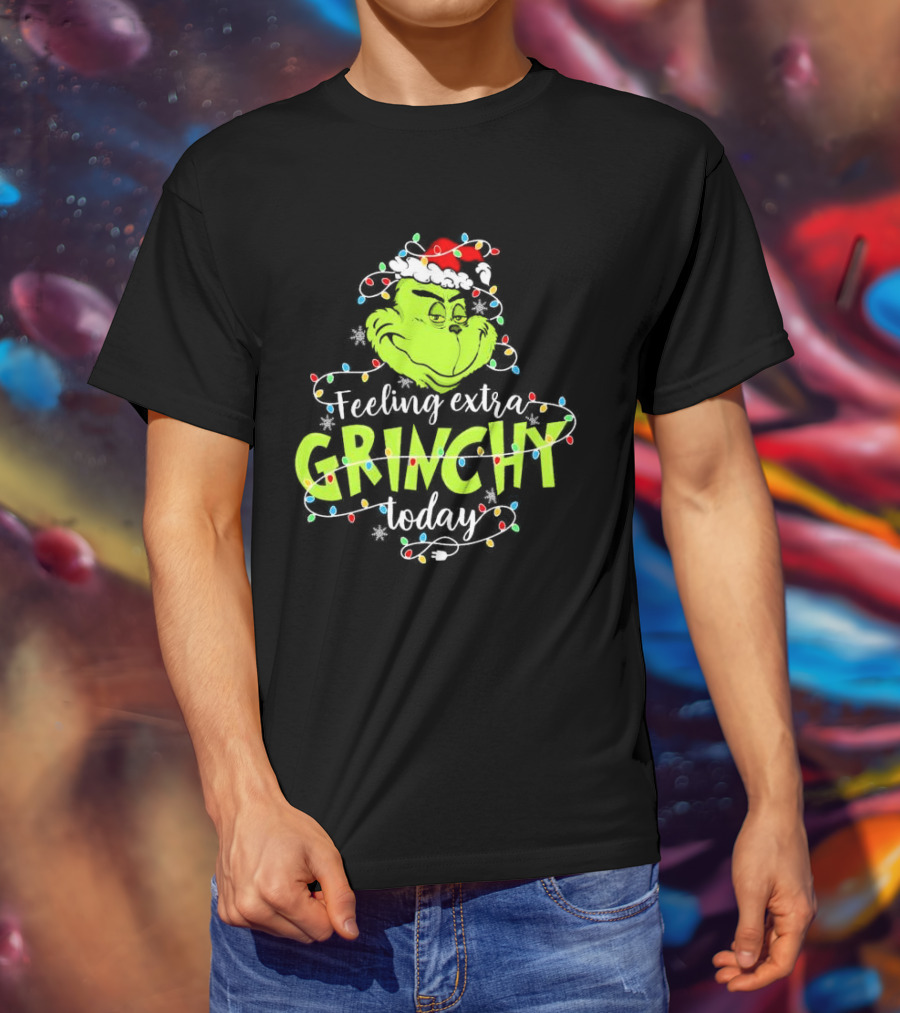 Feeling Extra Grinchy Today Santa Grinch With Christmas Lights T-Shirt