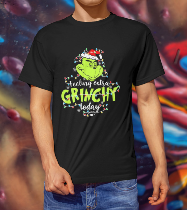Feeling Extra Grinchy Today Santa Grinch With Christmas Lights T-Shirt