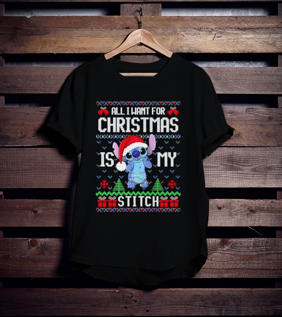 Santa Stitch All I Want For Christmas Is My Stitch Ugly Christmas T-Shirt