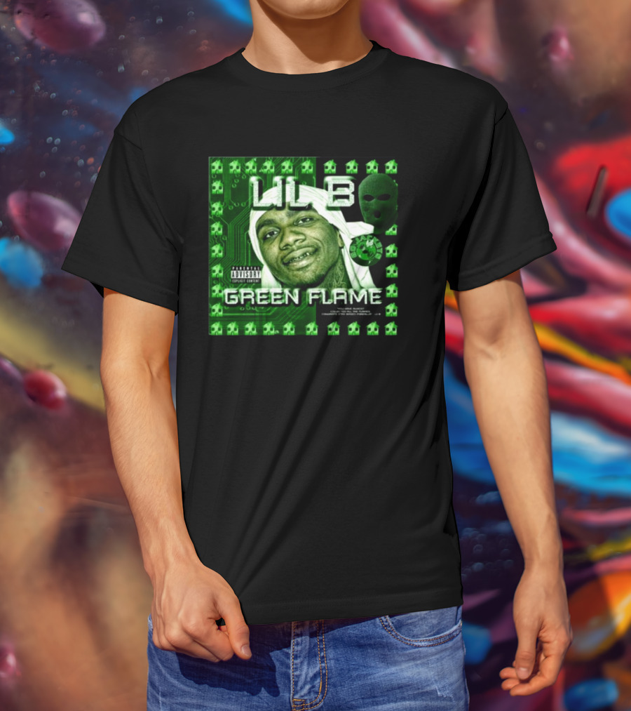 LIL B Green Flame Album Cover Art With Circuit Background And Face T-Shirt