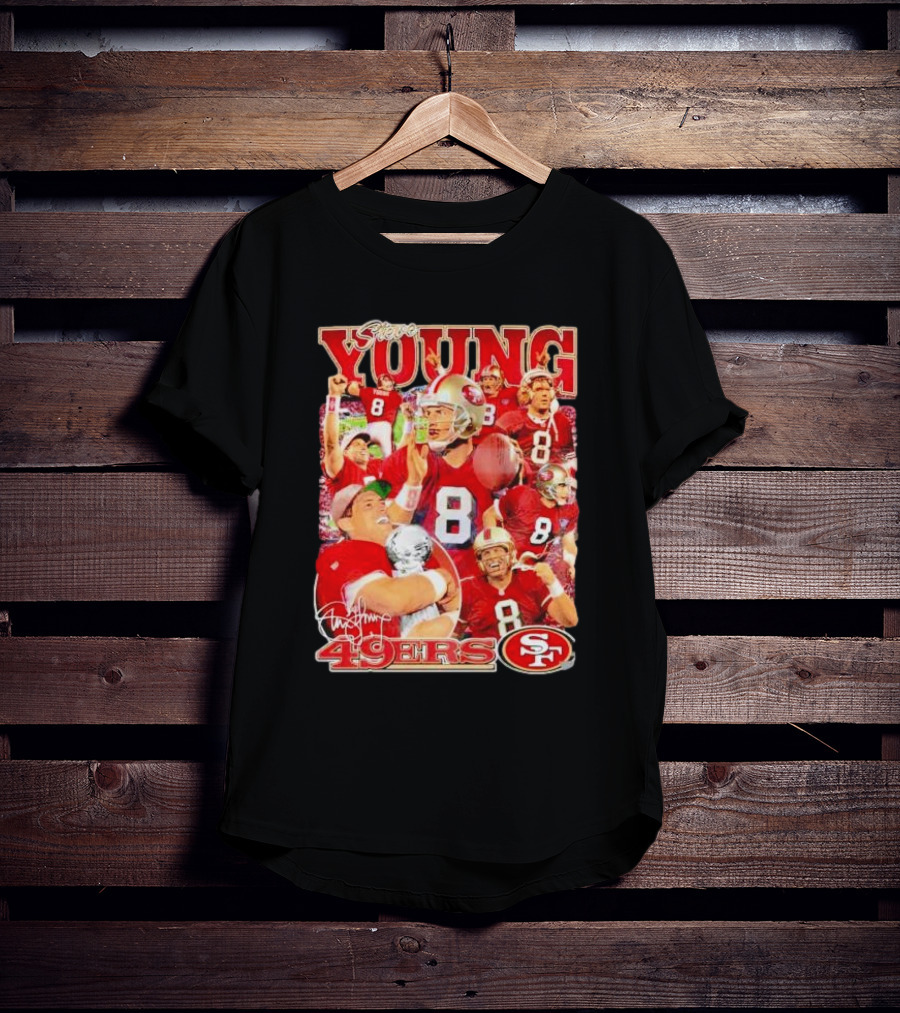 Steve Young 49ers Number 8 Vintage Signature Collage SF T-Shirt